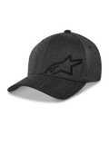 Alpinestars Corp Shift Multi Hat, czapka z daszkiem, ciemnoszary melanż, czarne logo Astars 3D, usztywniona korona, zakrzywiony daszek, elastyczna tkanina z kepru, codzienne nakrycie głowy w stylu motorsport