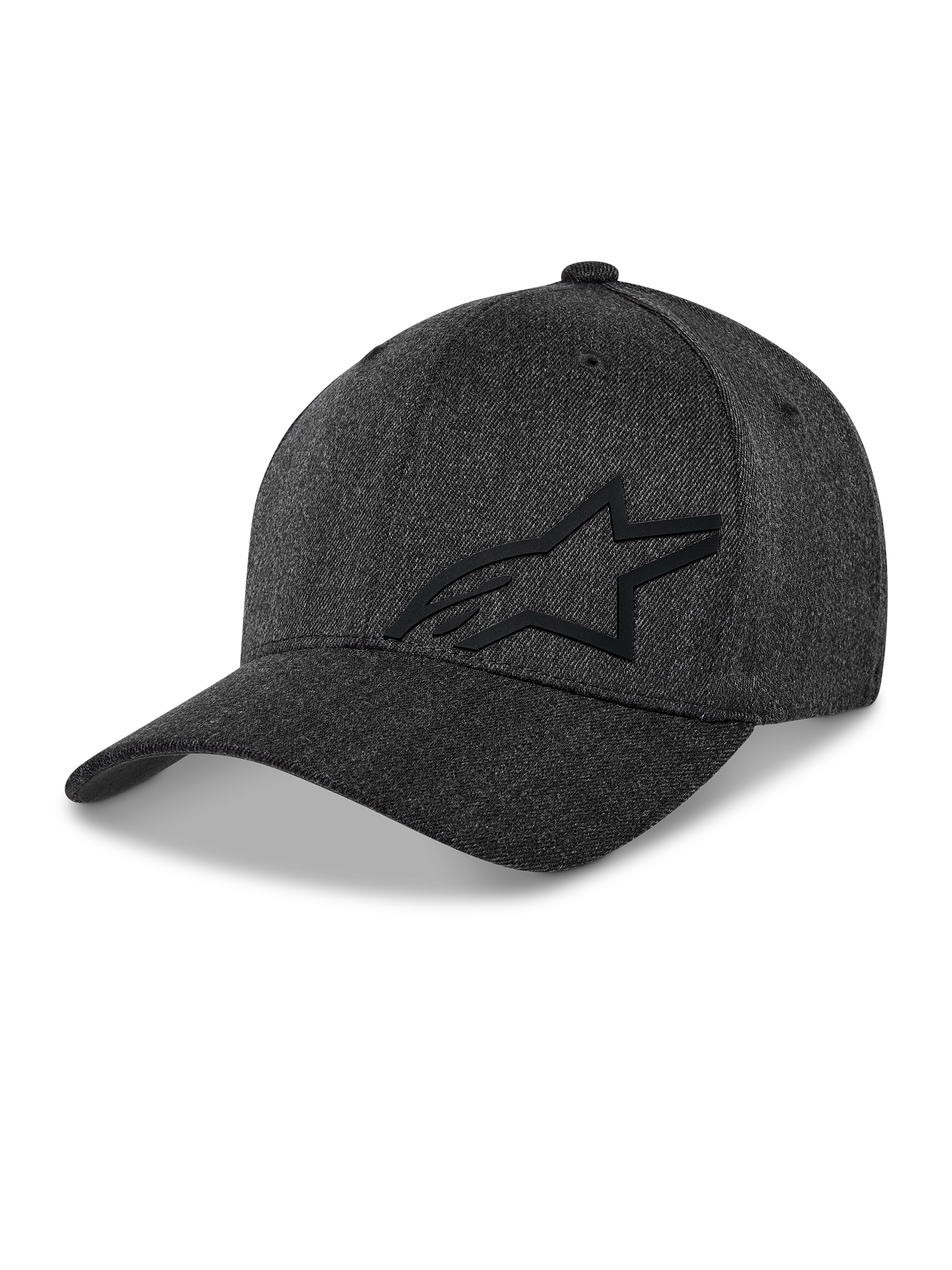 Alpinestars Corp Shift Multi Hat, czapka z daszkiem, ciemnoszary melanż, czarne logo Astars 3D, usztywniona korona, zakrzywiony daszek, elastyczna tkanina z kepru, codzienne nakrycie głowy w stylu motorsport