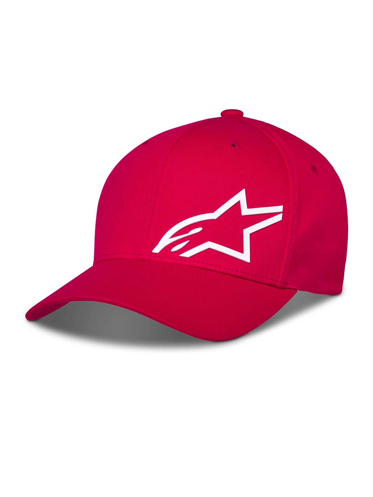 Alpinestars Corp Shift Multi Hat, czerwona czapka z daszkiem, białe logo Astars 3D z przodu, zakrzywiony daszek i usztywniona korona, codzienna odzież motorsportowa