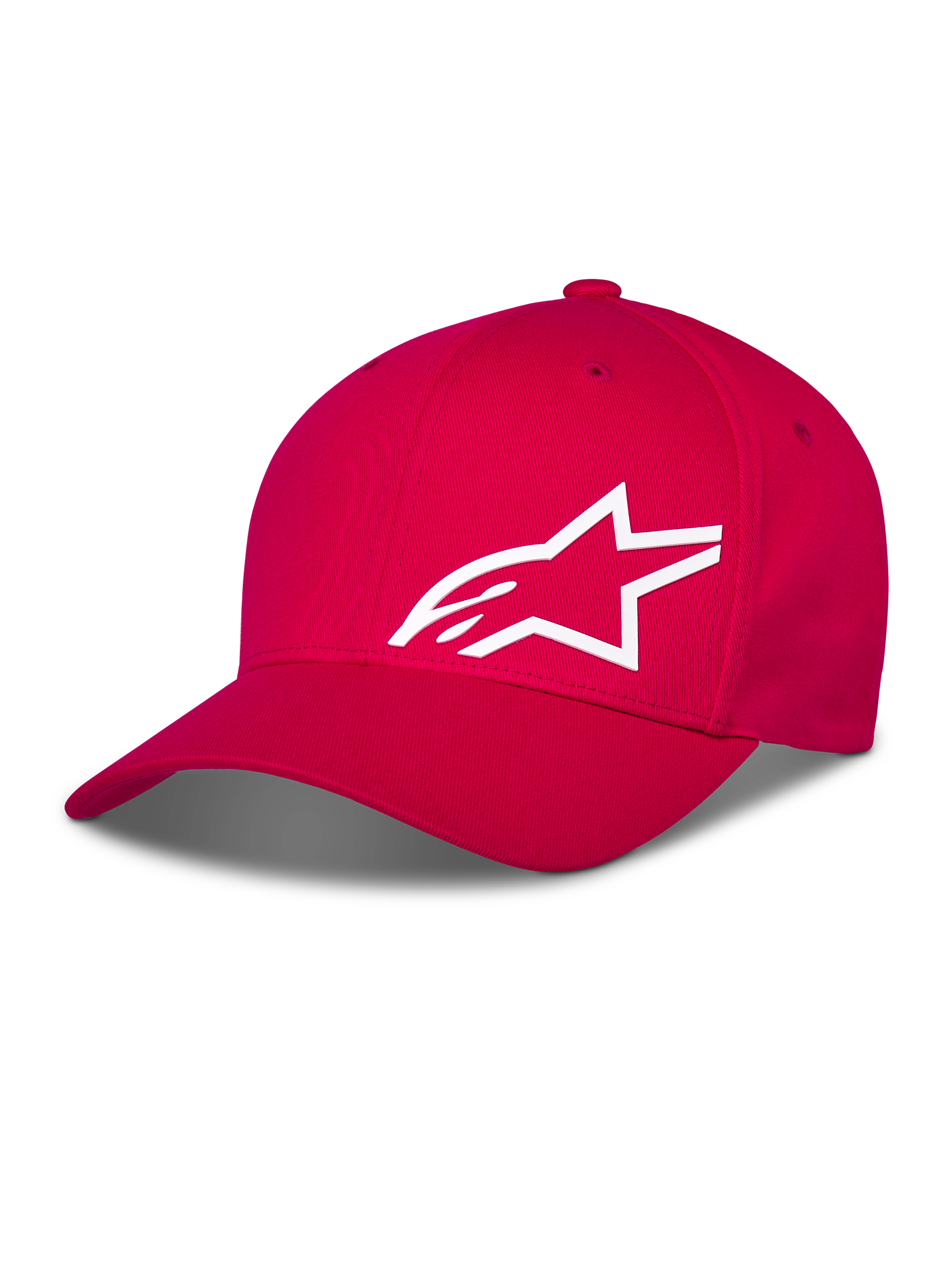 Alpinestars Corp Shift Multi Hat, czerwona czapka z daszkiem, białe logo Astars 3D z przodu, zakrzywiony daszek i usztywniona korona, codzienna odzież motorsportowa