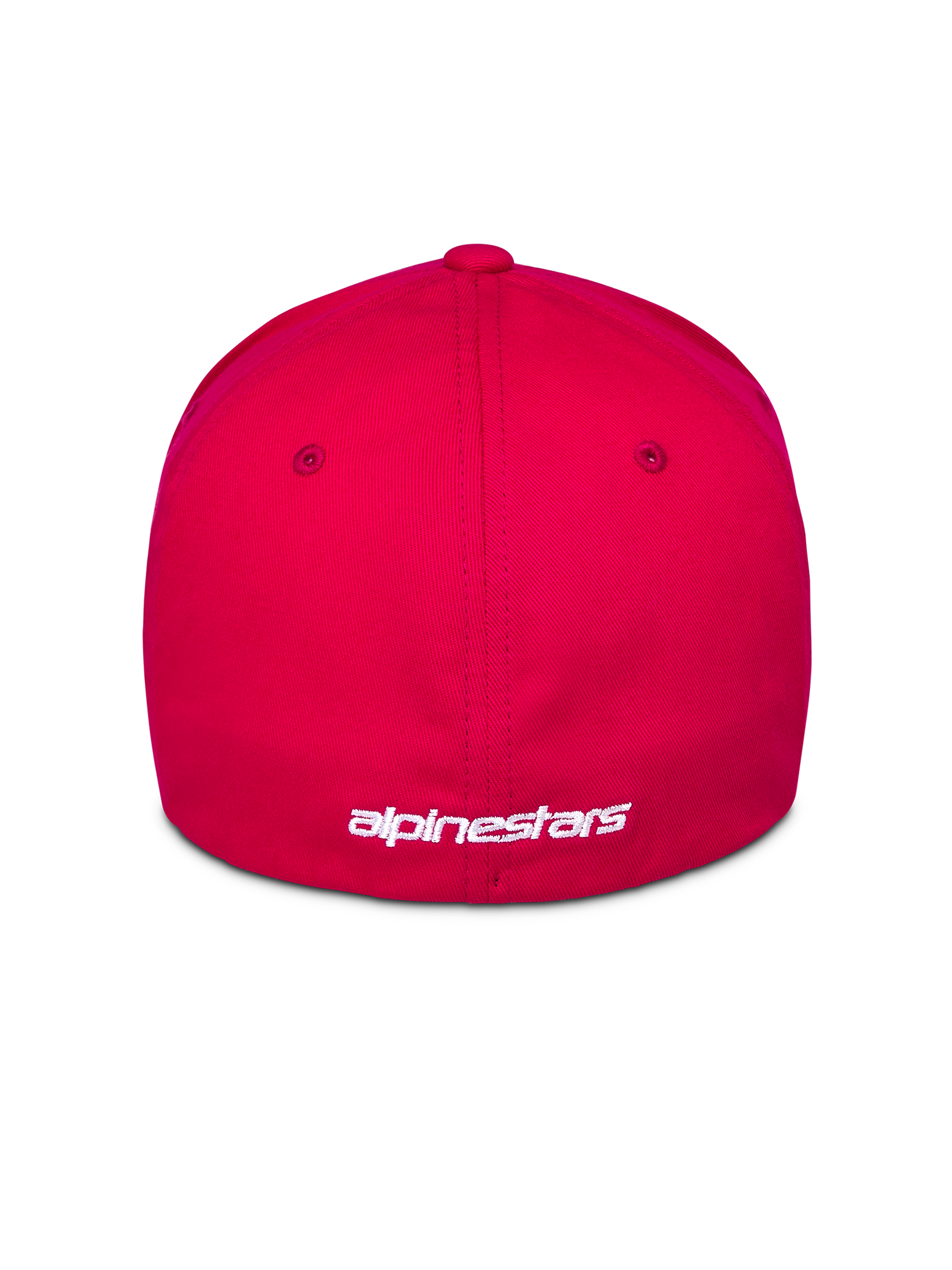 Alpinestars Corp Shift Multi Hat, czerwona czapka, widok z tyłu z białym haftowanym logo, konstrukcja typu flex-back, codzienna odzież sportowa inspirowana motorsportem