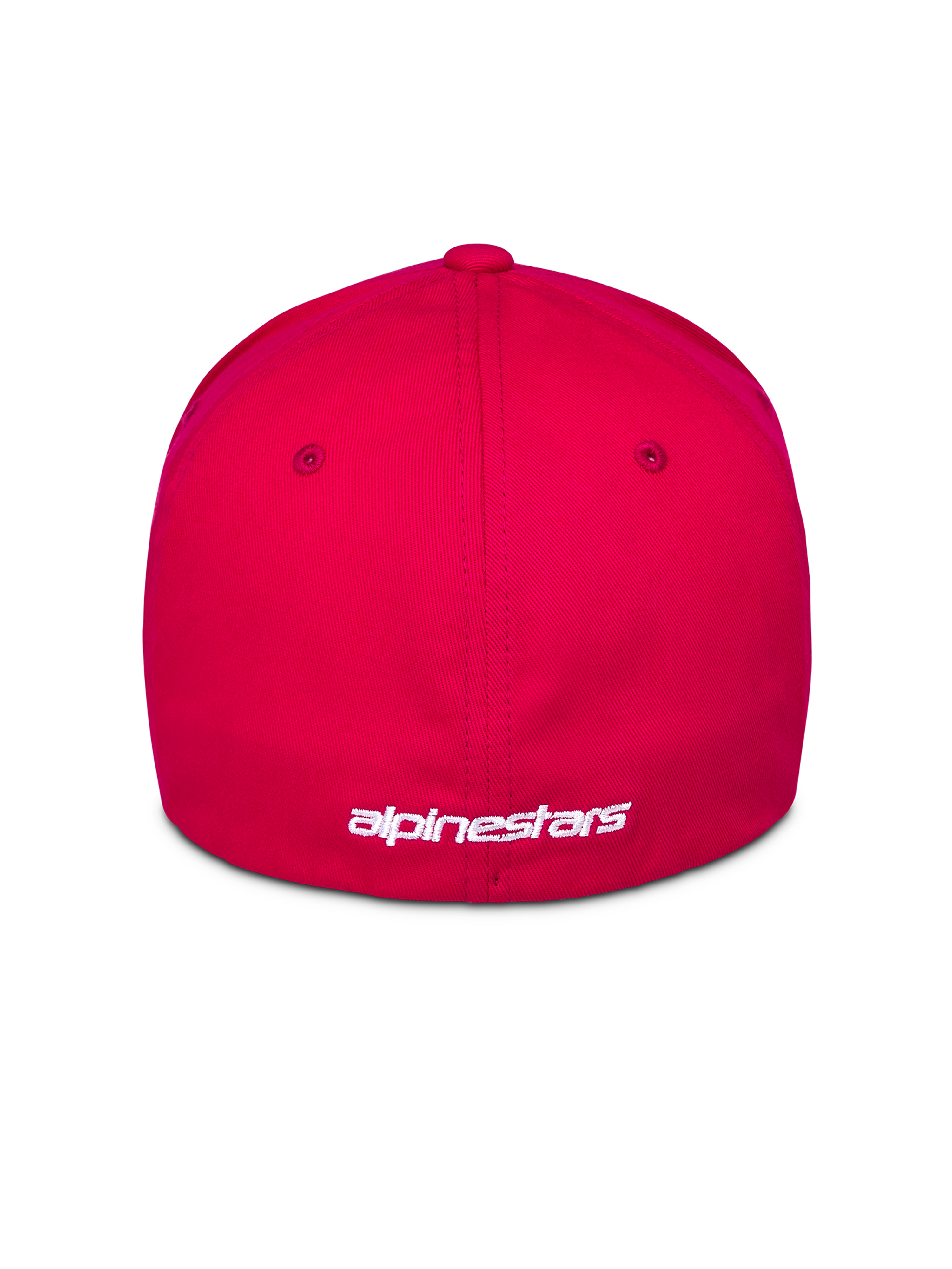 Alpinestars Corp Shift Multi Hat, czerwona czapka, widok z tyłu z białym haftowanym logo, konstrukcja typu flex-back, codzienna odzież sportowa inspirowana motorsportem