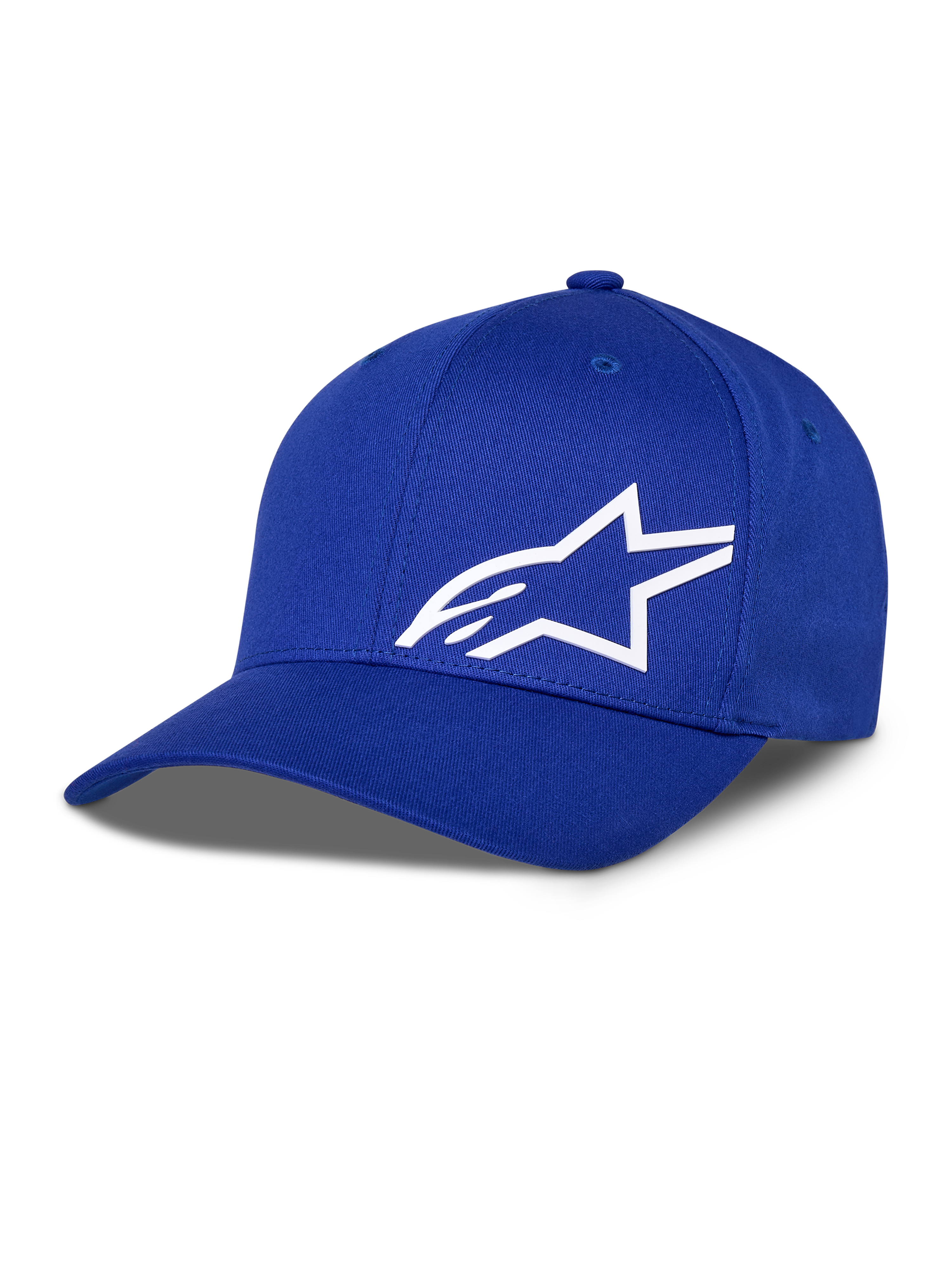 Alpinestars Corp Shift Multi Hat, niebieska czapka baseballowa z białym logo 3D w kształcie gwiazdy, usztywniona korona, zakrzywiony daszek, codzienne nakrycie głowy w stylu motorsport