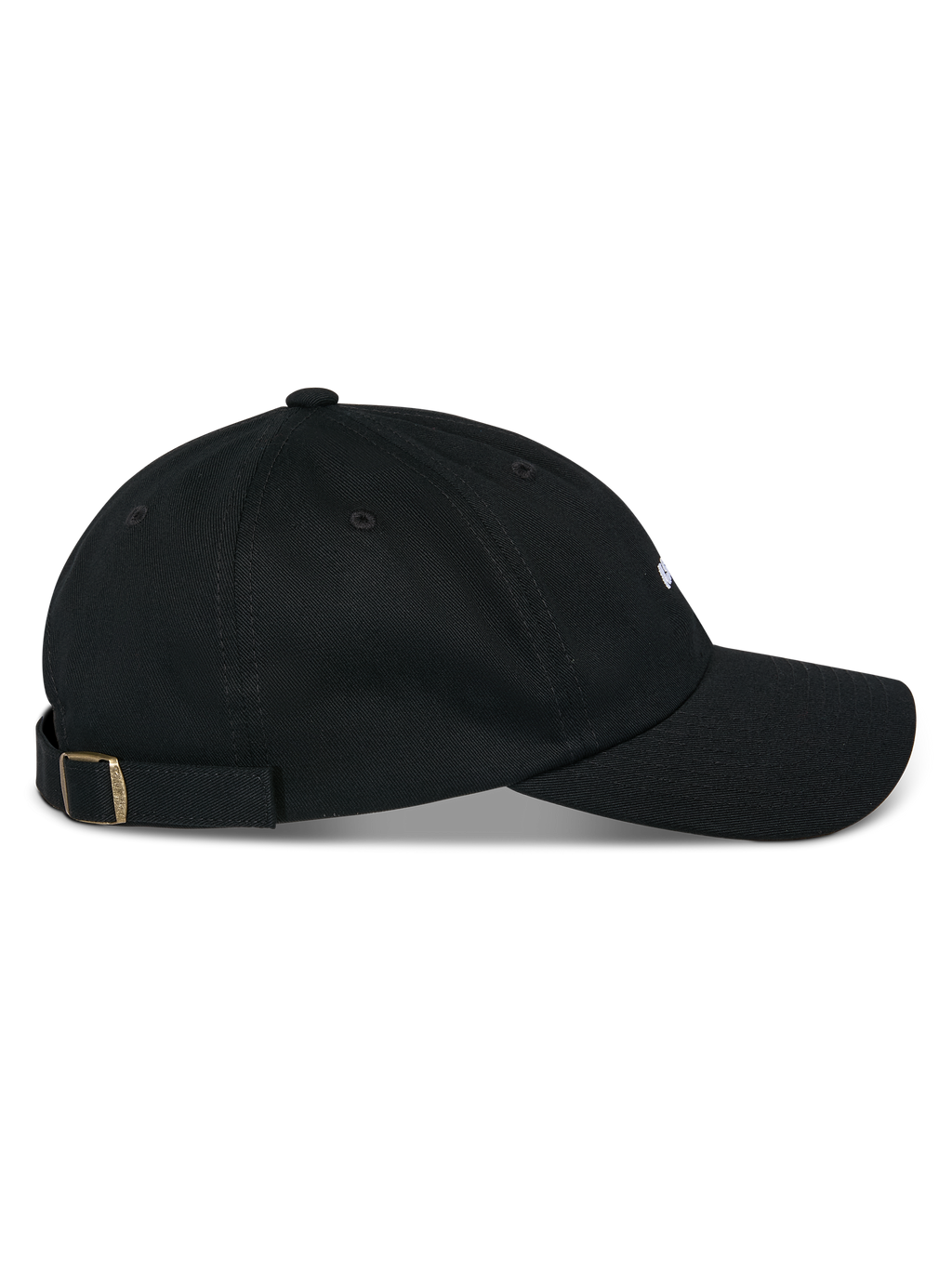 Czapka Alpinestars Deduce Strapback, czarna, widok z boku, zakrzywiony daszek z nieusztywnioną niską koroną, bawełniany kepr, regulowane zapięcie na pasek z metalową klamrą, codzienne nakrycie głowy inspirowane sportami motorowymi