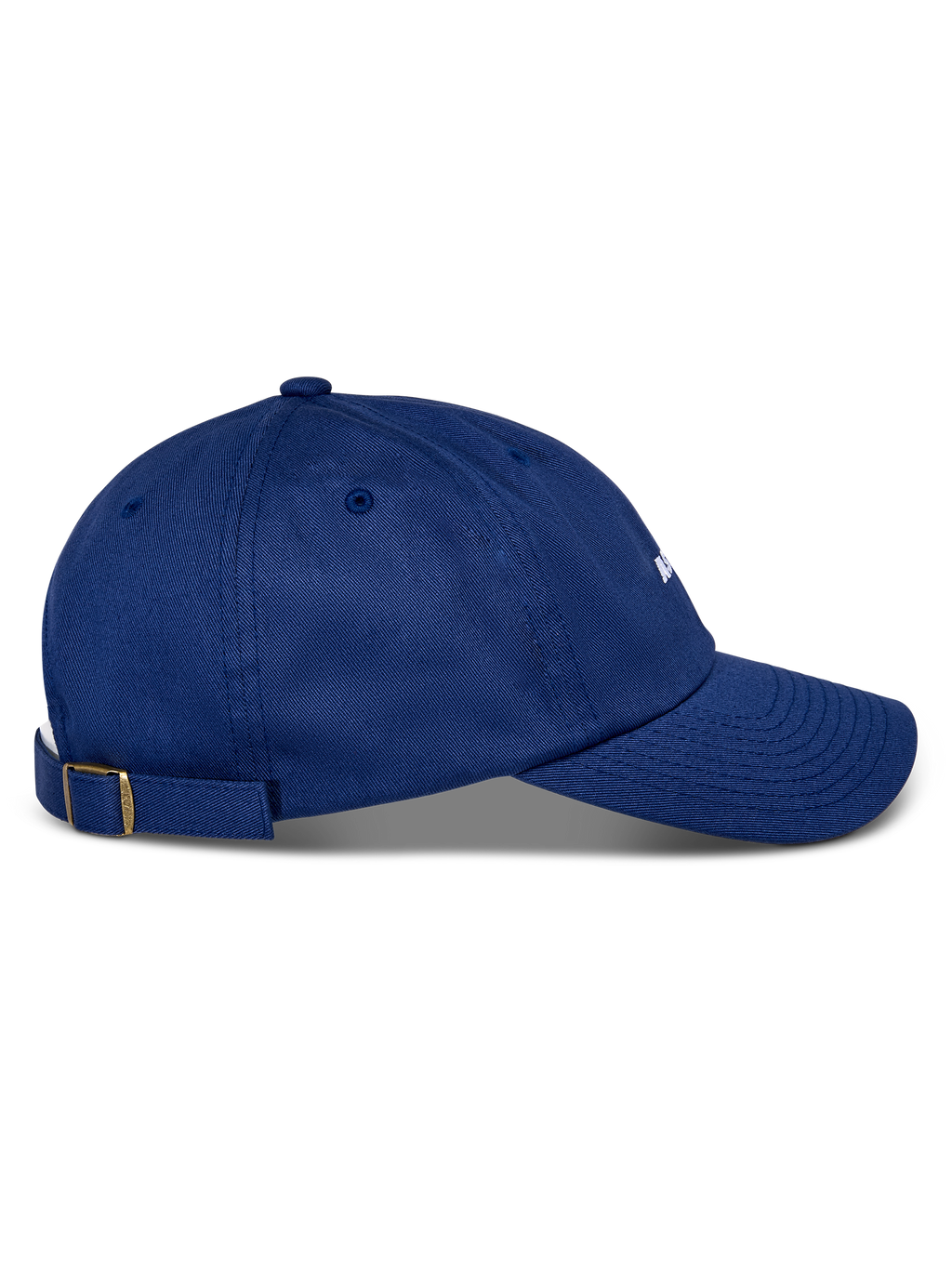 Czapka Alpinestars Deduce Strapback, niebieska, widok z boku, zakrzywiony daszek, regulowane zapięcie z mosiężną klamrą, konstrukcja z bawełnianego kepru, codzienne nakrycie głowy z białym haftowanym logo