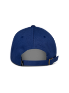 Czapka Alpinestars Deduce Strapback, niebieska, widok z tyłu ukazujący regulowane zapięcie z metalową klamrą, mała czarna metka z logo Astars, codzienna konstrukcja z bawełnianego kepru