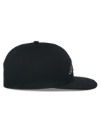 Alpinestars Thickness Snapback Hat, Black, side profile view, structured crown with flat bill, cotton twill main fabric, 3D embroidered logo detail, casual motorsport headwear