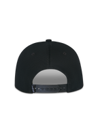 Alpinestars Thickness Snapback Hat, Black, back view showing the adjustable snapback closure, black plastic strap with small white Astars logo tag, structured cotton twill crown, casual sportswear
