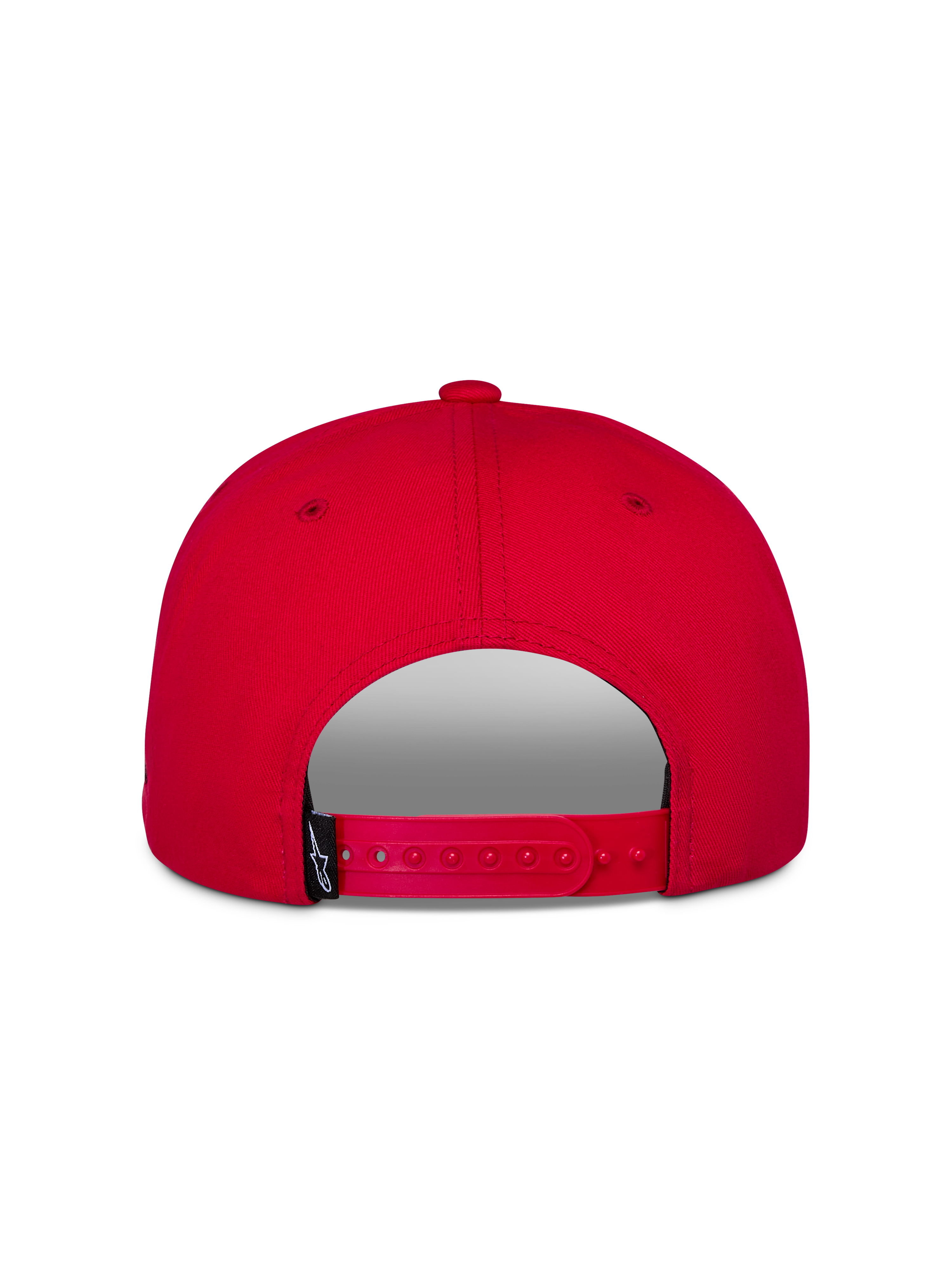 Alpinestars Thickness Snapback Hat, Red, Back View showing adjustable snap closure, structured crown, red twill fabric, small black brand label
