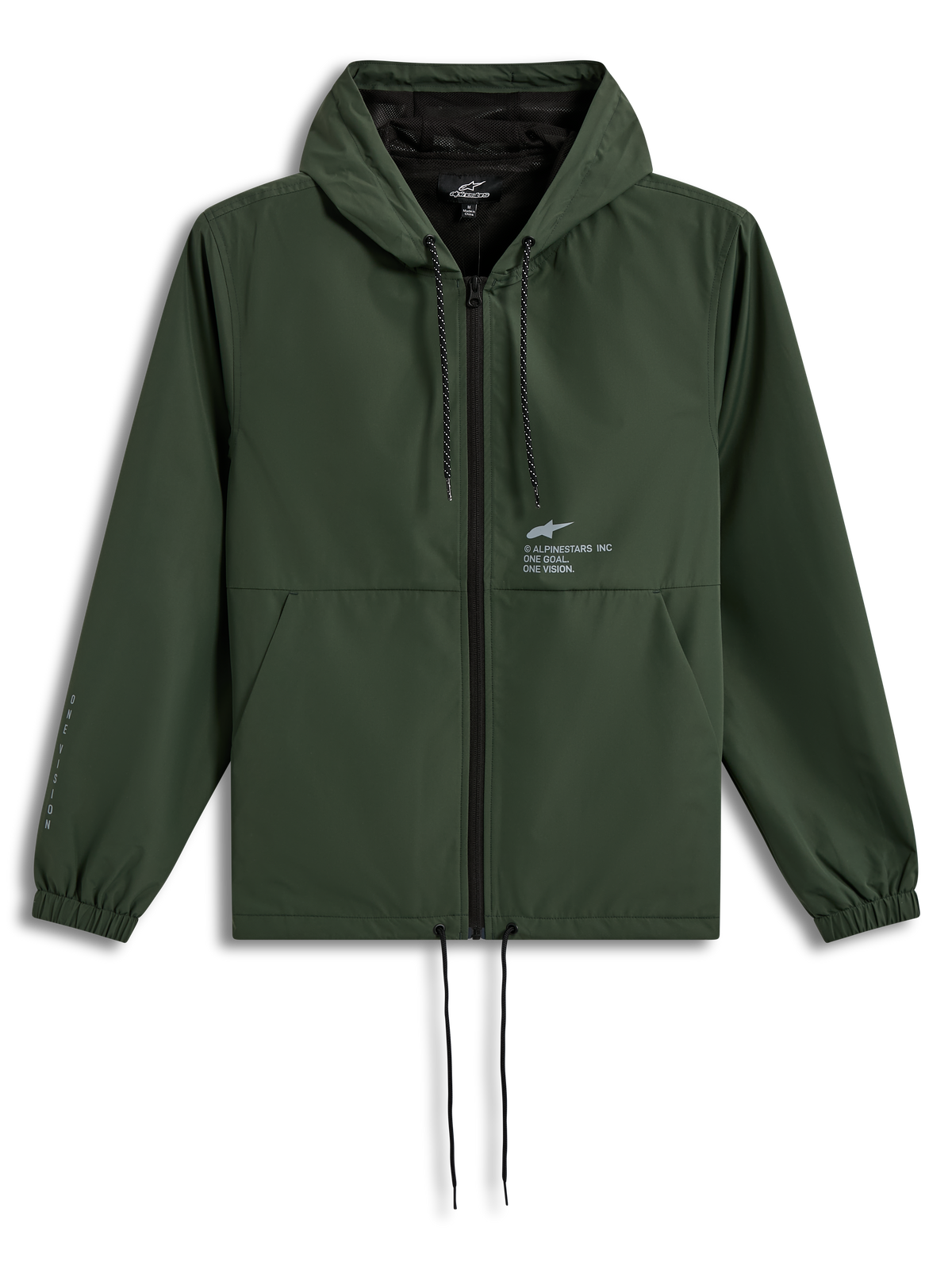Alpinestars Speeder Resolve Windbreaker Jacket, Pine green hooded sportswear shell with drawcords and logo details.