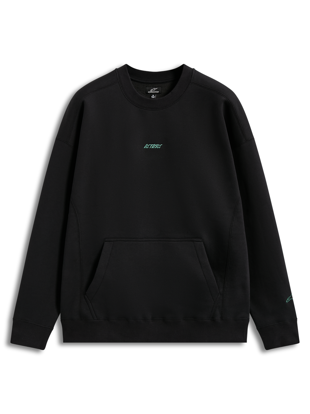 Alpinestars Guise Oversized Crew, czarna bluza sportowa z polaru, morskie haftowane logo Astars, kieszeń kangurka.