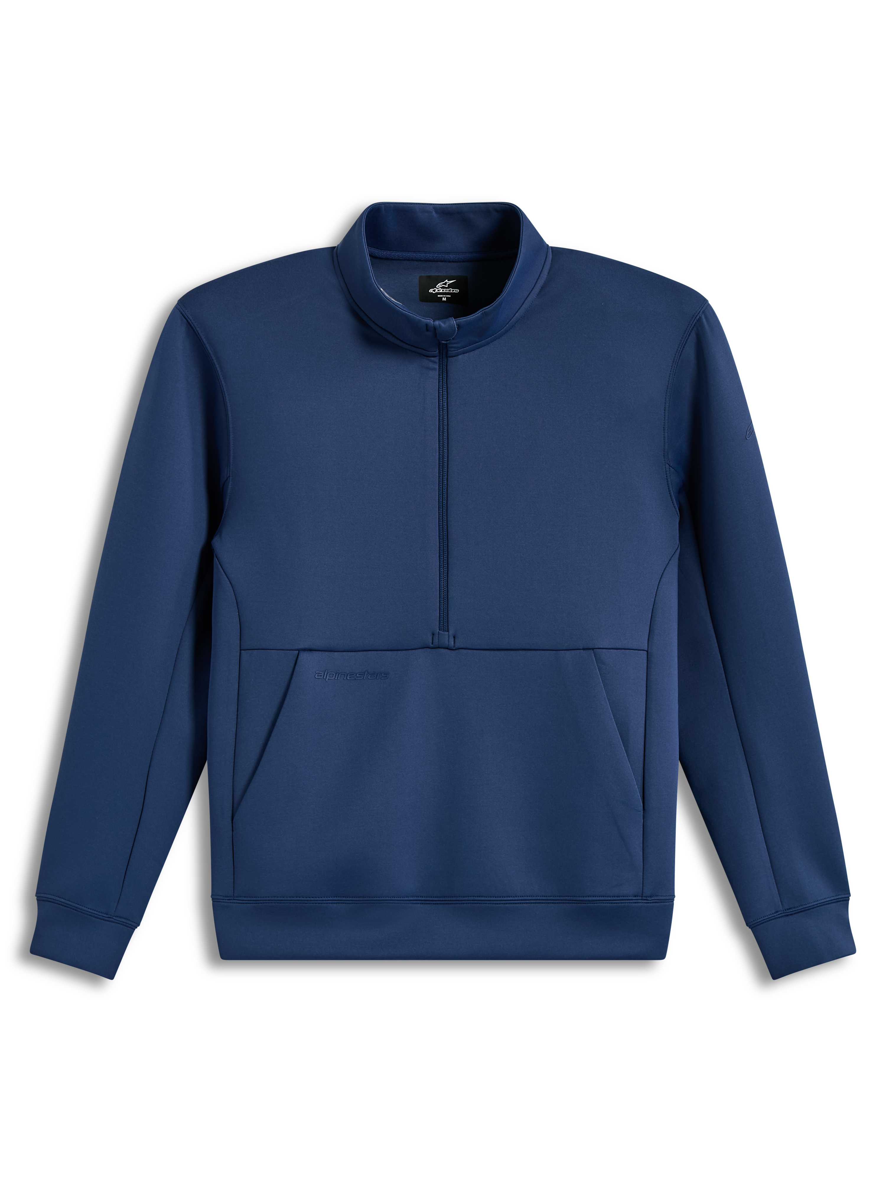 Alpinestars Apera Half-Zip Sweatshirt, stalowa niebieska bluza sportowa z polaru tri-blend, przedni półzamek, kieszeń kangurka z tonalnym logo, komfortowa odzież lifestyle.
