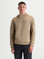 Alpinestars Datrix Hoodie, Sportswear Pullover for Men and Women, Putty Brown, Tri-blend Double-Face Fleece, Tonal HD Branding, Mesh-Lined Hood and Dart-Detail Pocket, Front View on Model