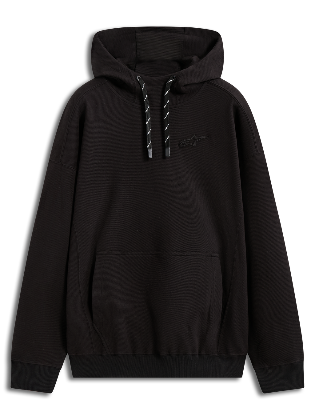 Alpinestars Camino Textured Oversized Hoodie, czarna bluza z kapturem, teksturowana dzianina, logo 3D i kieszeń kangurka.