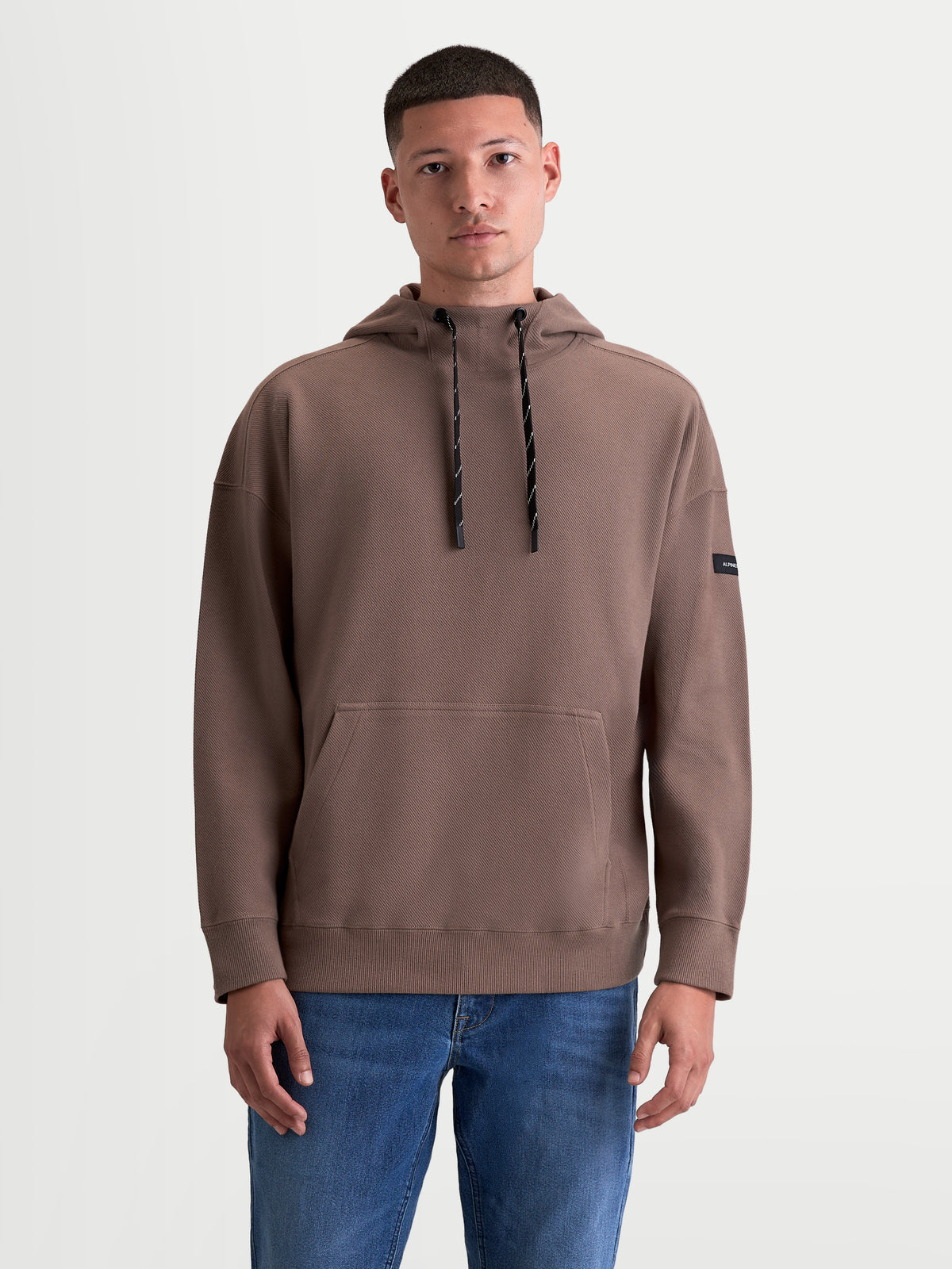 Alpinestars Bluza Z Kapturem Camino Textured Oversize, męska brązowa bluza z kapturem, teksturowany polar dzianinowy o splocie twill, wysoki kołnierz i kieszeń kangurka, casualowa odzież sportowa w stylu motorsport
