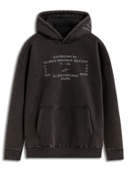 Alpinestars Infinite Washed Oversized Hoodie, czarna bluza z kapturem z efektem prania śnieżnego, haftowane białe logo racing-spec na piersi i kapturze, kieszeń kangurka, casualowa odzież sportowa