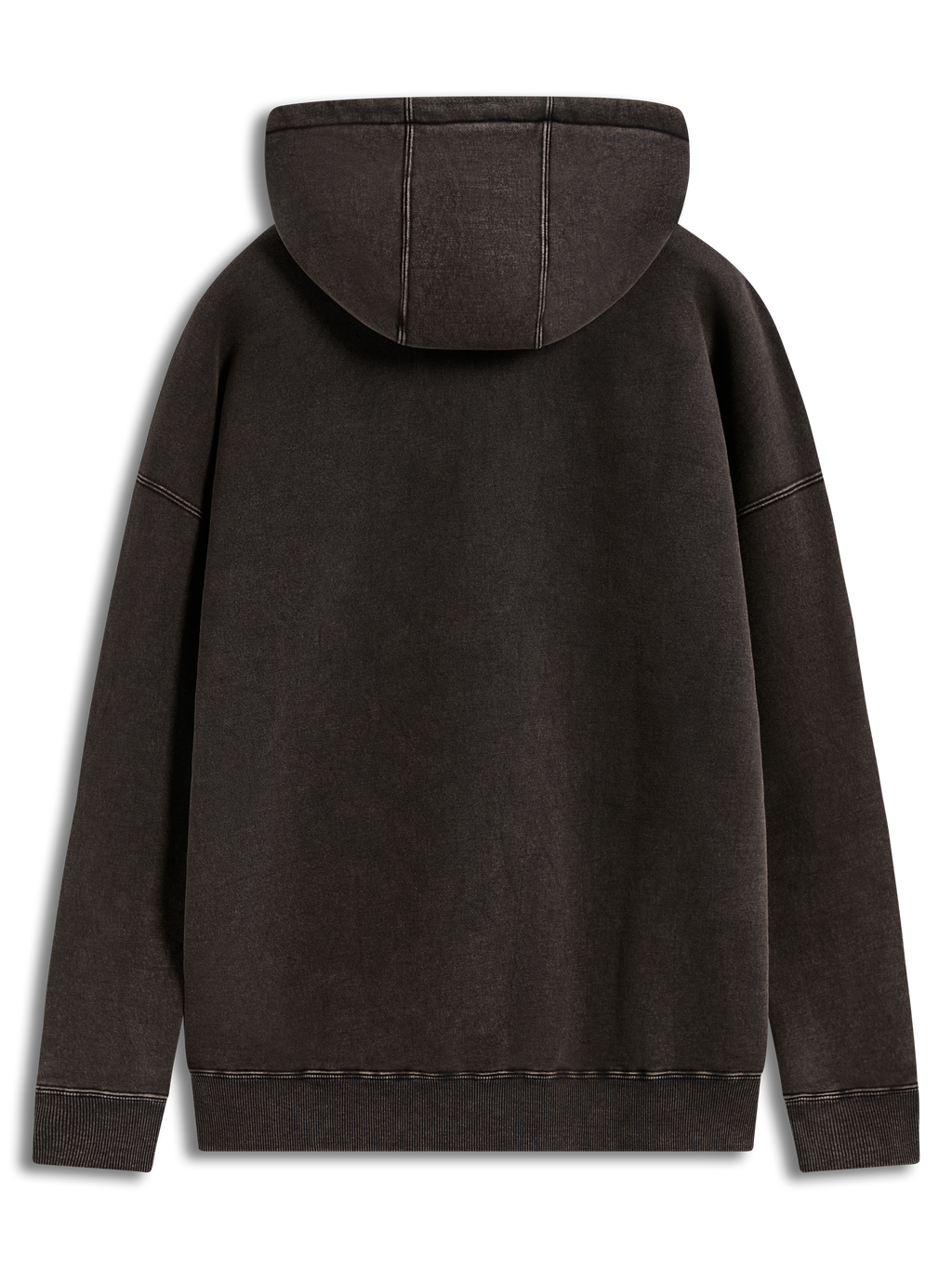 Alpinestars Infinite Washed Oversized Hoodie, czarna bluza z kapturem, efekt prania śnieżnego, widok z tyłu, prążkowany dół.