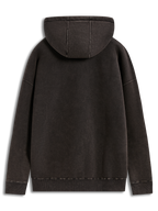 Alpinestars Infinite Washed Oversized Hoodie, czarna bluza z kapturem, efekt prania śnieżnego, widok z tyłu, prążkowany dół.