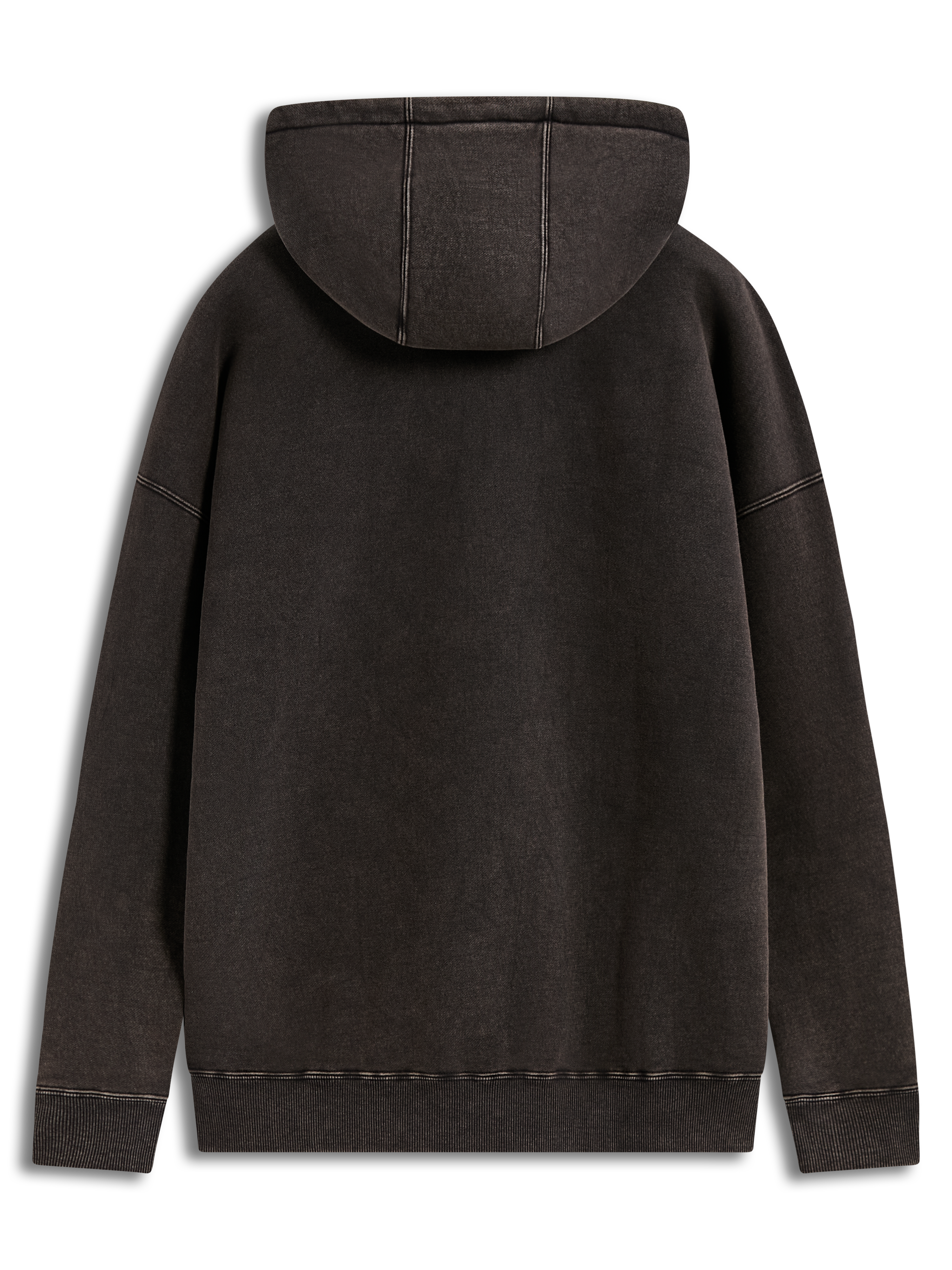 Alpinestars Infinite Washed Oversized Hoodie, czarna bluza z kapturem, efekt prania śnieżnego, widok z tyłu, prążkowany dół.