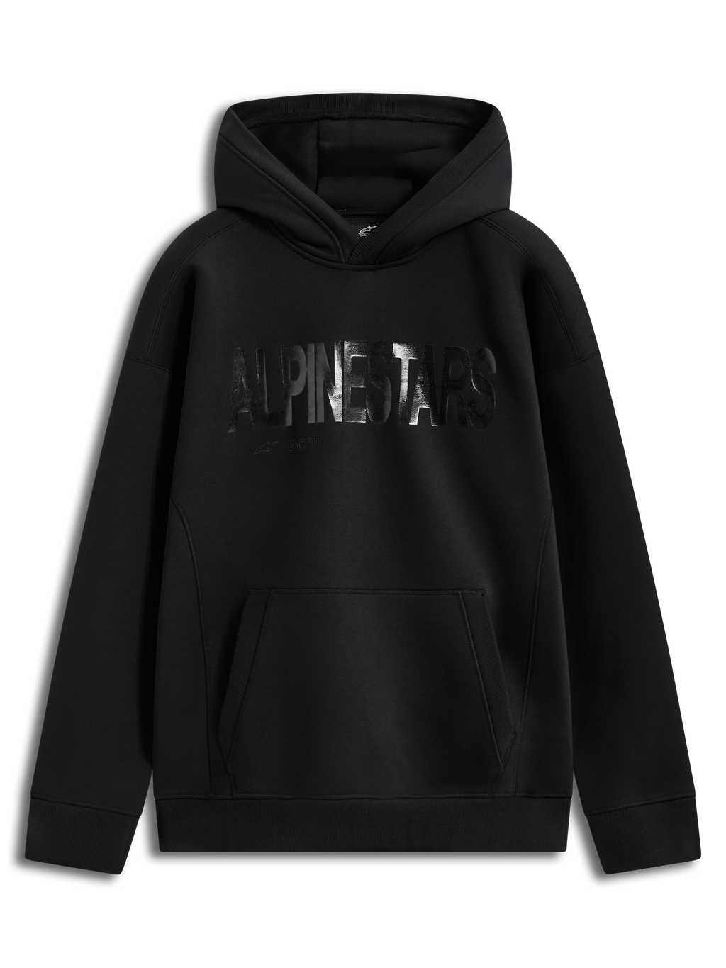 Alpinestars Shaw Oversized Hoodie, czarna bluza z kapturem z polaru o luźnym kroju, teksturowane logo i kieszeń kangurka.
