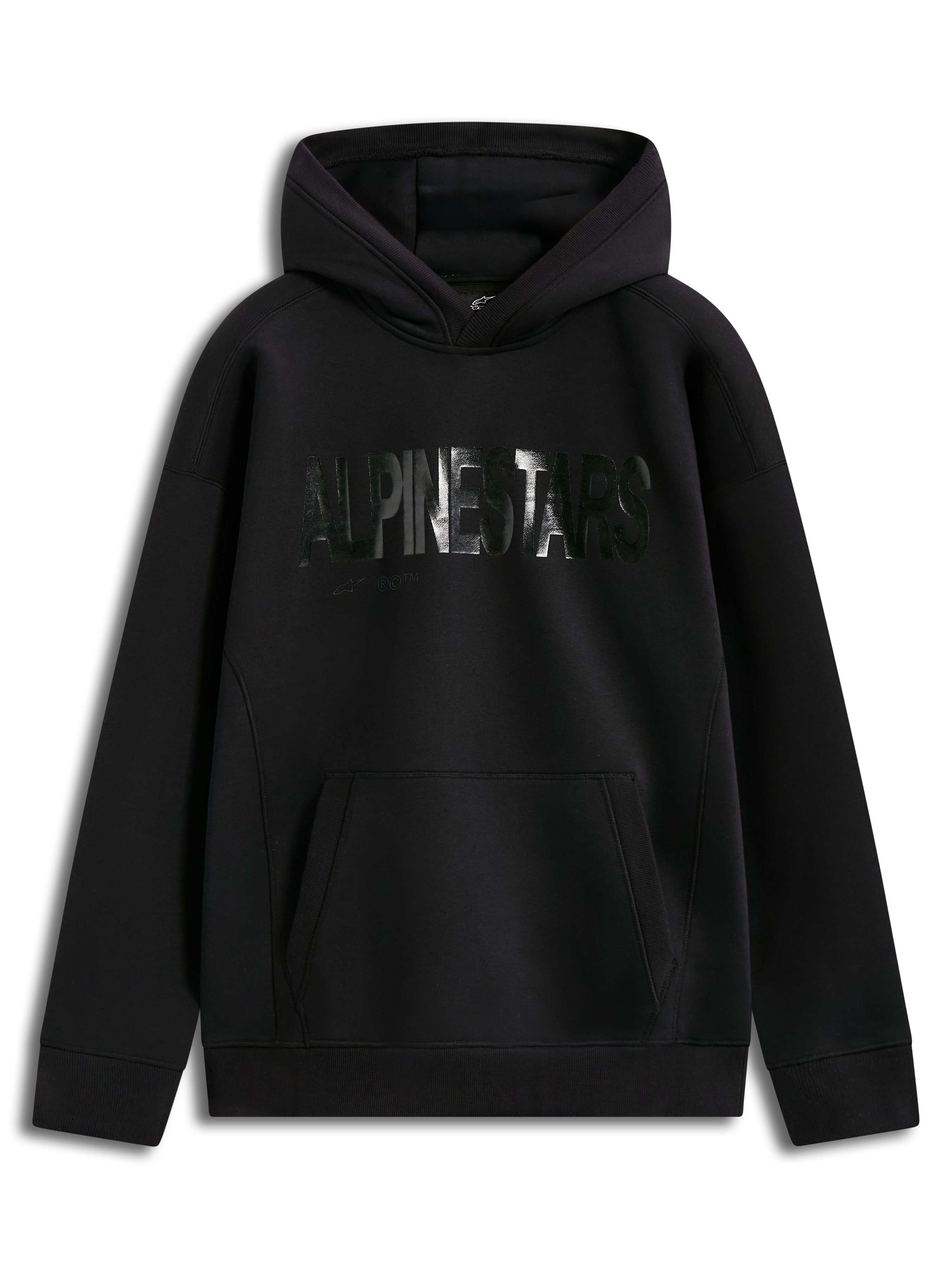 Alpinestars Shaw Oversized Hoodie, czarna bluza z kapturem z polaru o luźnym kroju, teksturowane logo i kieszeń kangurka.