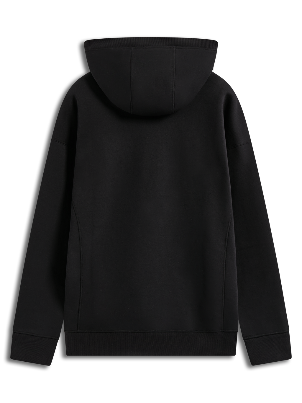 Alpinestars Shaw Oversized Hoodie, czarna bluza z kapturem o luźnym kroju, polar, widok z tyłu z przeszyciami i ściągaczami.