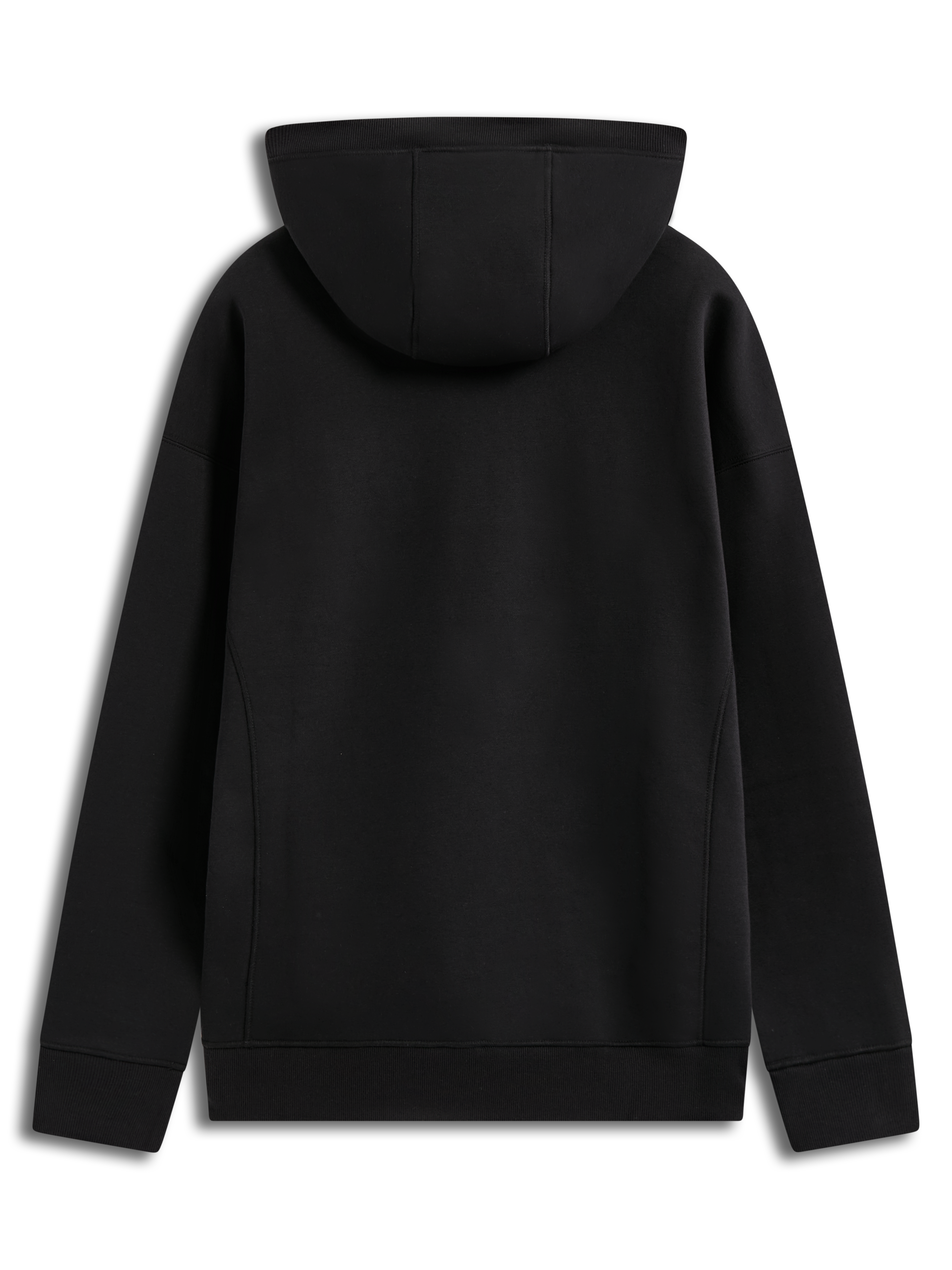 Alpinestars Shaw Oversized Hoodie, czarna bluza z kapturem o luźnym kroju, polar, widok z tyłu z przeszyciami i ściągaczami.