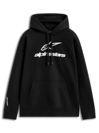 Alpinestars Prelude Oversized Hoodie, czarna bluza sportowa z kapturem, białe wypukłe logo i kieszeń kangurka.