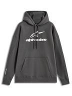Alpinestars Prelude Oversized Hoodie, ciemnoszara polarowa bluza z kapturem, białe wypukłe logo na piersi, luźny krój.