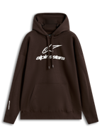 Alpinestars Prelude Oversized Hoodie, brązowa bluza o luźnym kroju, białe wypukłe logo na piersi, kieszeń kangurka i polar.
