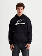 Alpinestars Prelude Oversized, męska sportowa bluza z kapturem, czarna i biała, fason oversized, kieszeń kangurka i wypukły nadruk logo na piersi, codzienna odzież sportowa