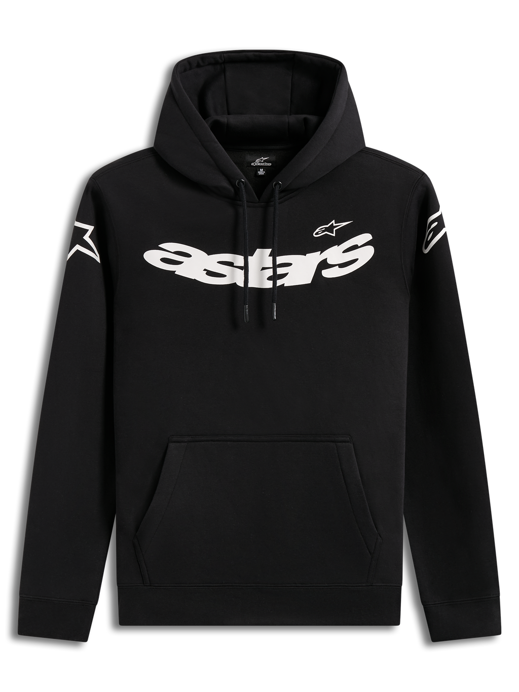 Alpinestars Velocifier Hoodie, czarna codzienna bluza z kapturem, wyrazista biała grafika na piersi i przednia kieszeń.