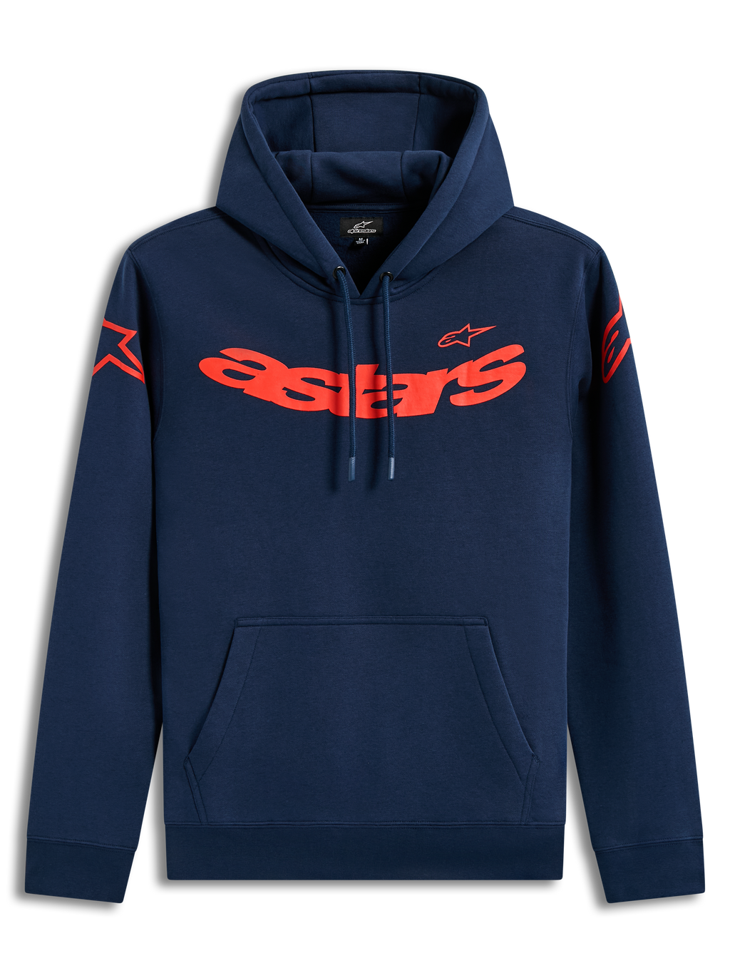 Alpinestars Velocifier Hoodie, granatowa bluza z kapturem z polaru, czerwony napis Astars i logo na ramionach