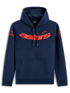 Alpinestars Velocifier Hoodie, granatowa bluza z kapturem z polaru, czerwony napis Astars i logo na ramionach