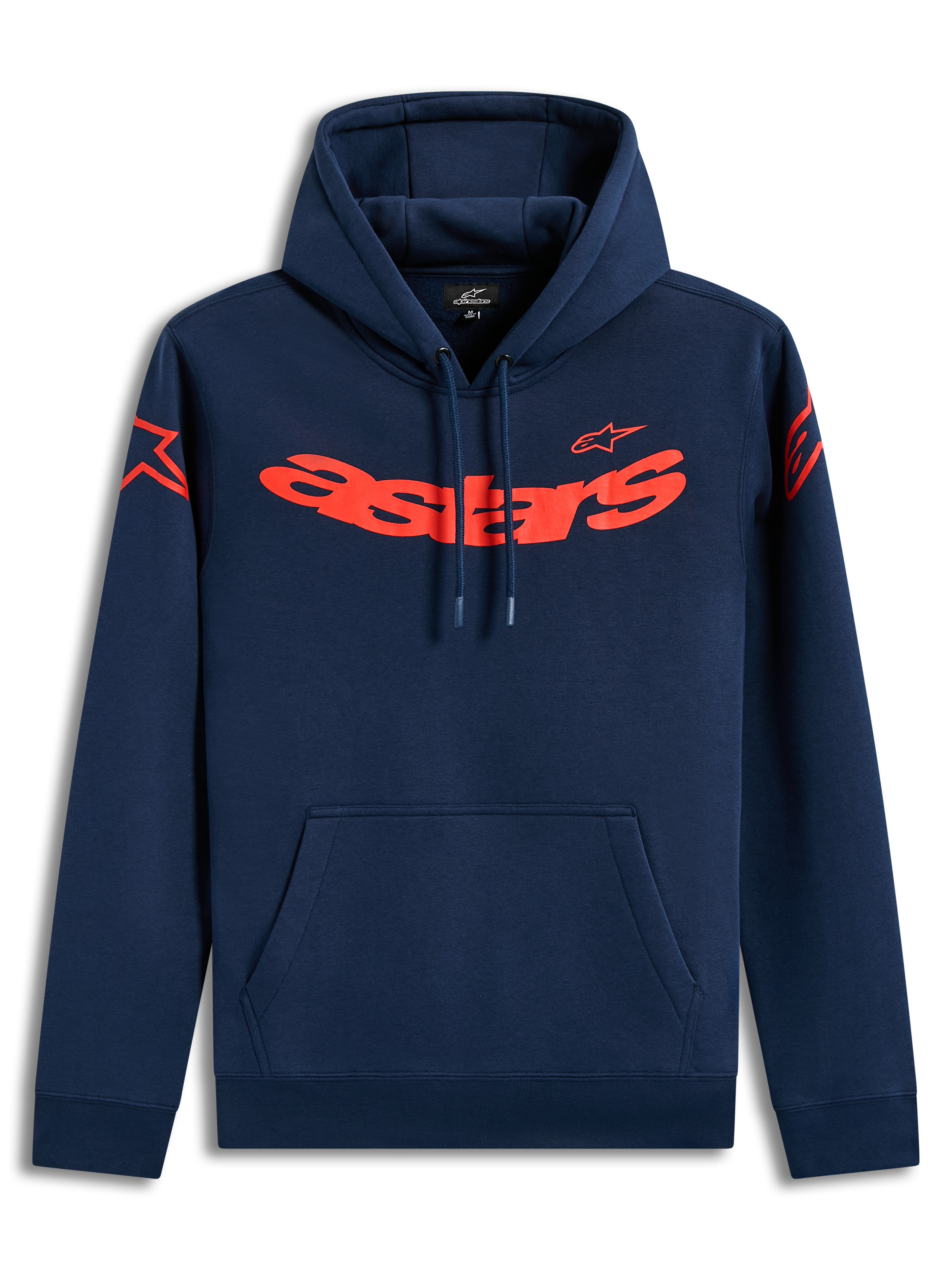 Alpinestars Velocifier Hoodie, granatowa bluza z kapturem z polaru, czerwony napis Astars i logo na ramionach