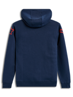 Alpinestars Velocifier Hoodie, granatowa bluza z kapturem z polaru, czerwone logo Astars na ramionach, widok z tyłu