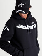 Alpinestars Bluza z kapturem Velocifier, męska bluza z kapturem typu pull-over, czarna i biała, codzienna odzież sportowa w stylu motorsport, wyrazisty biały logotyp Astars na piersi i logo na ramieniu, wygodna mieszanka bawełny premium.