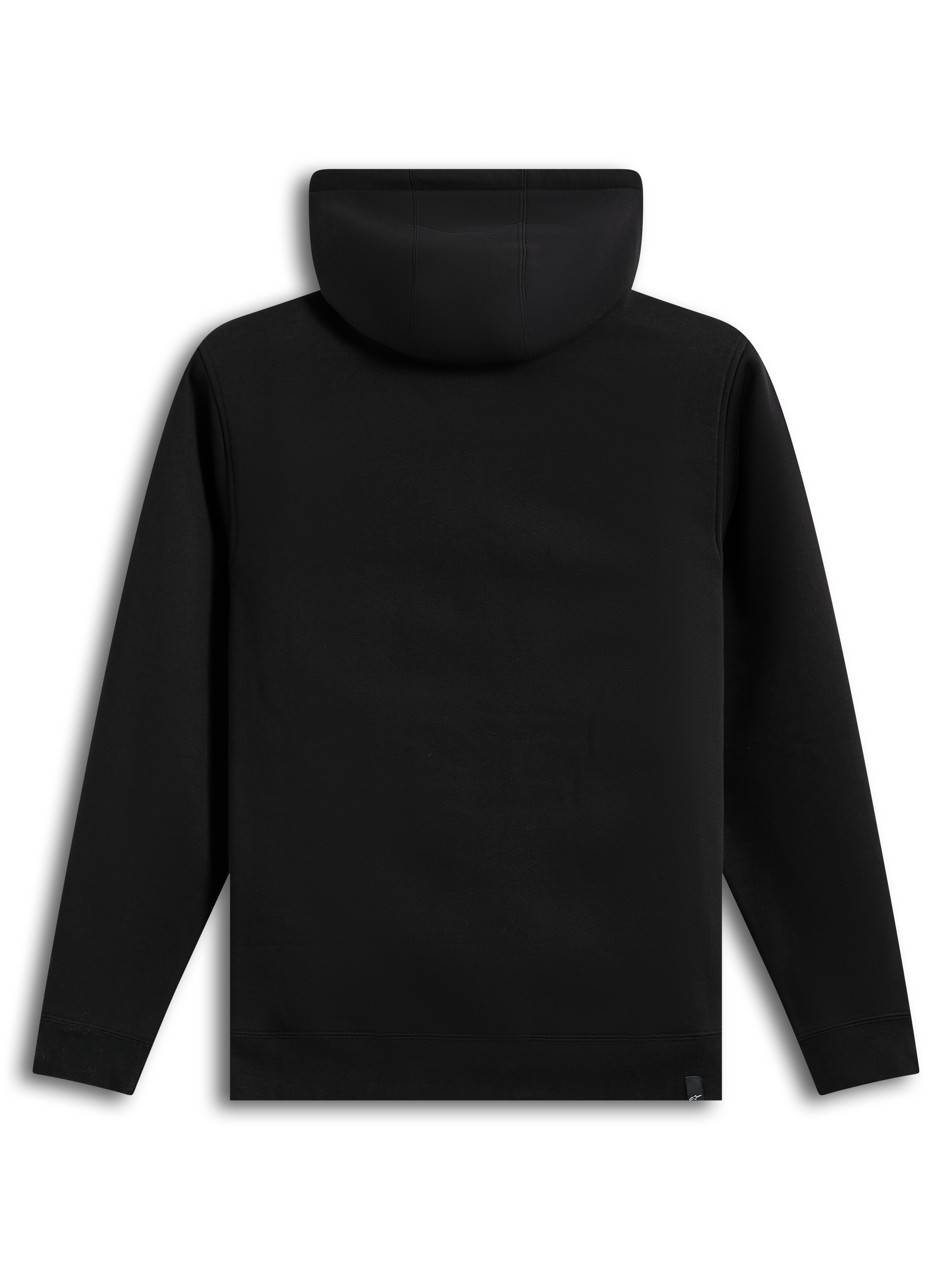 Alpinestars Race Wordmark Hoodie, czarna bluza polarowa z kapturem, widok z tyłu ze ściągaczami na mankietach i dole, casualowa odzież sportowa