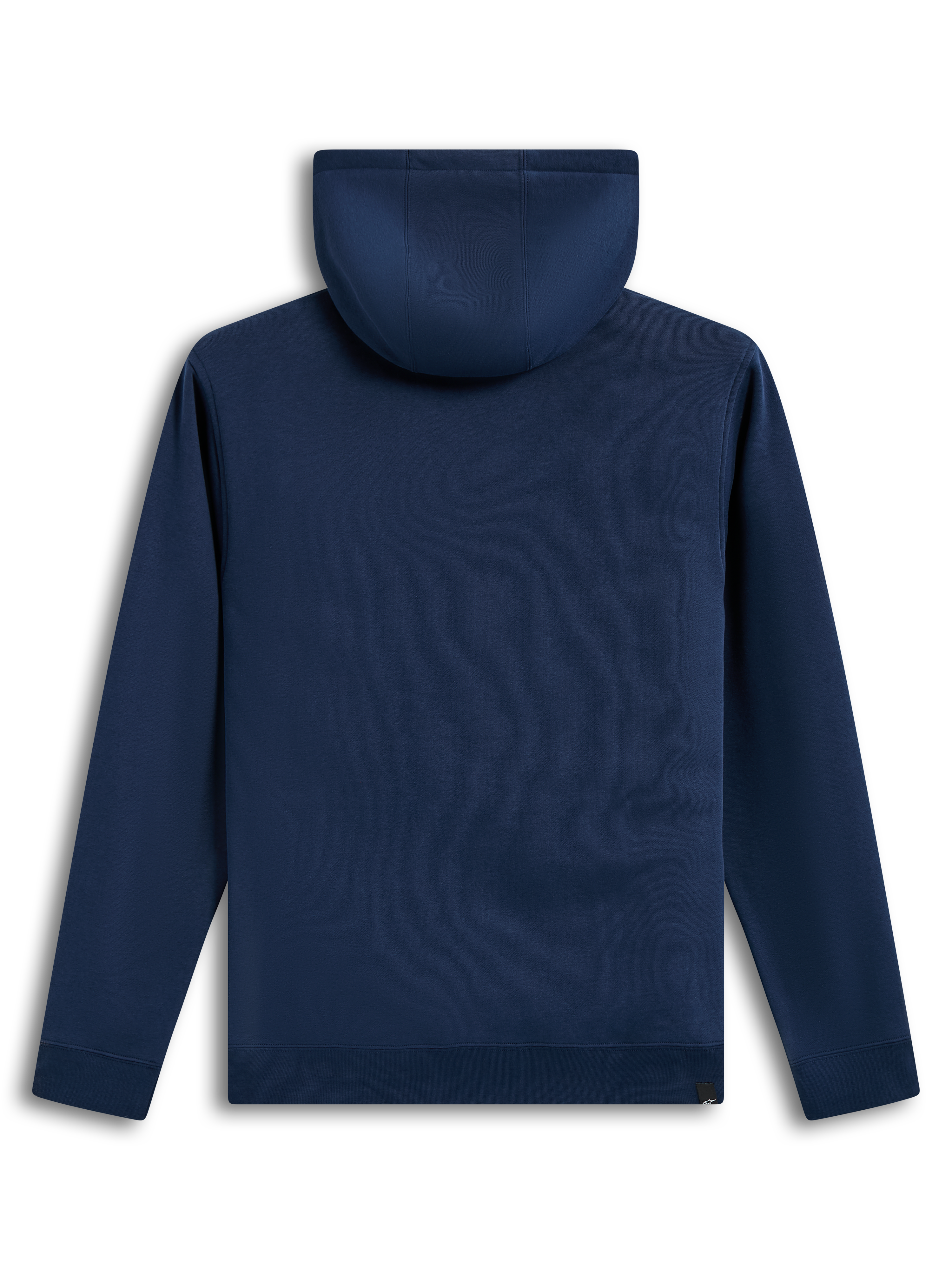 Alpinestars Race Wordmark Hoodie, niebieska bluza polarowa z kapturem, widok z tyłu, ściągacze na mankietach i dole.