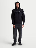 Alpinestars Race Wordmark, męska sportowa bluza z kapturem typu pullover, czarna z białym logo Race Linear na piersi i logo Ageless na rękawie, casualowa odzież motorsportowa z kieszenią kangurka, bawełniana konstrukcja