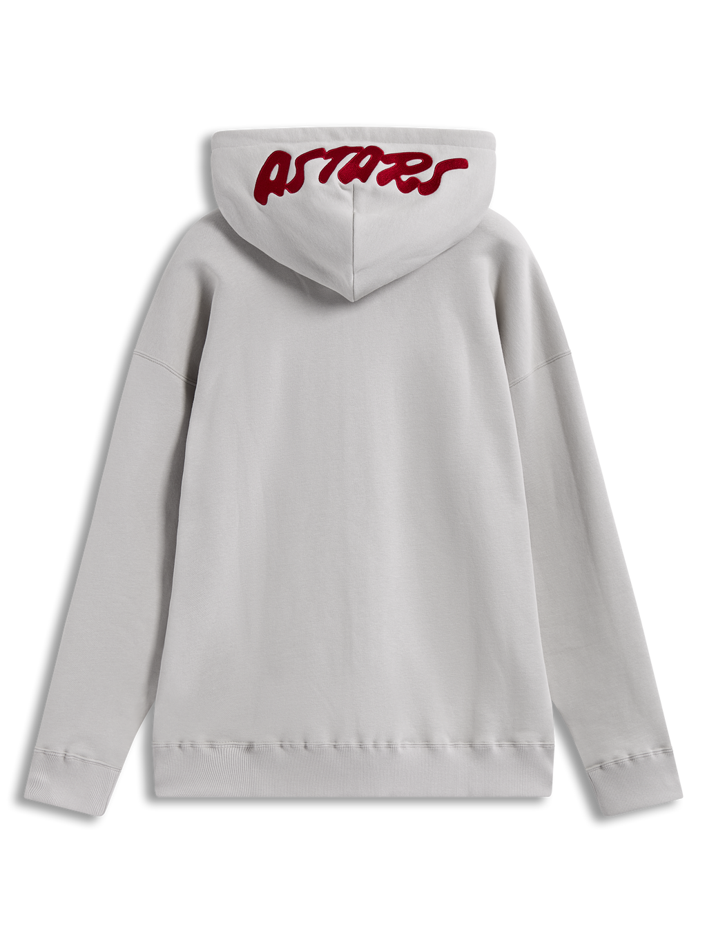 Alpinestars Pioneer Oversized Hoodie, piaskowa bluza z kapturem, widok z tyłu z czerwonym haftowanym logo Astars na kapturze.