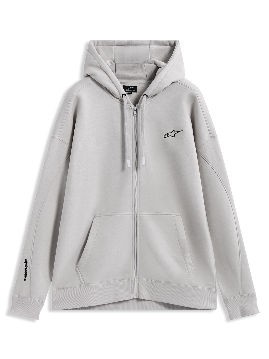 Alpinestars Entity Oversized Hoodie, piaskowa bluza z kapturem na zamek, haftowane logo Astars, kieszeń kangurka, polar.