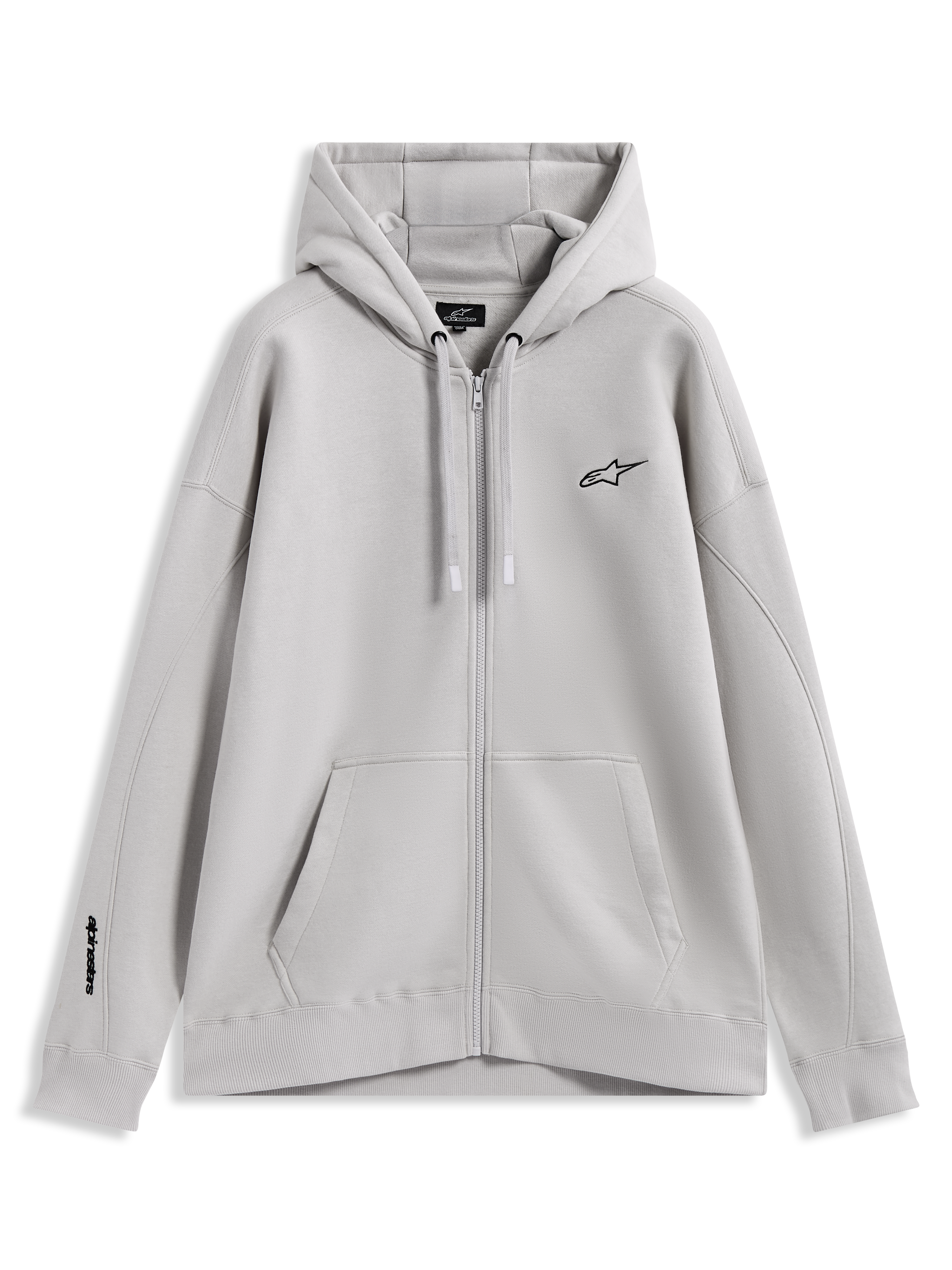 Alpinestars Entity Oversized Hoodie, piaskowa bluza z kapturem na zamek, haftowane logo Astars, kieszeń kangurka, polar.