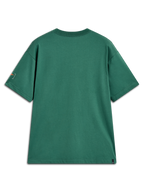 Alpinestars Infinity Oversized CSF Tee, zielona koszulka z krótkim rękawem, tył z pomarańczową grafiką, odzież sportowa.