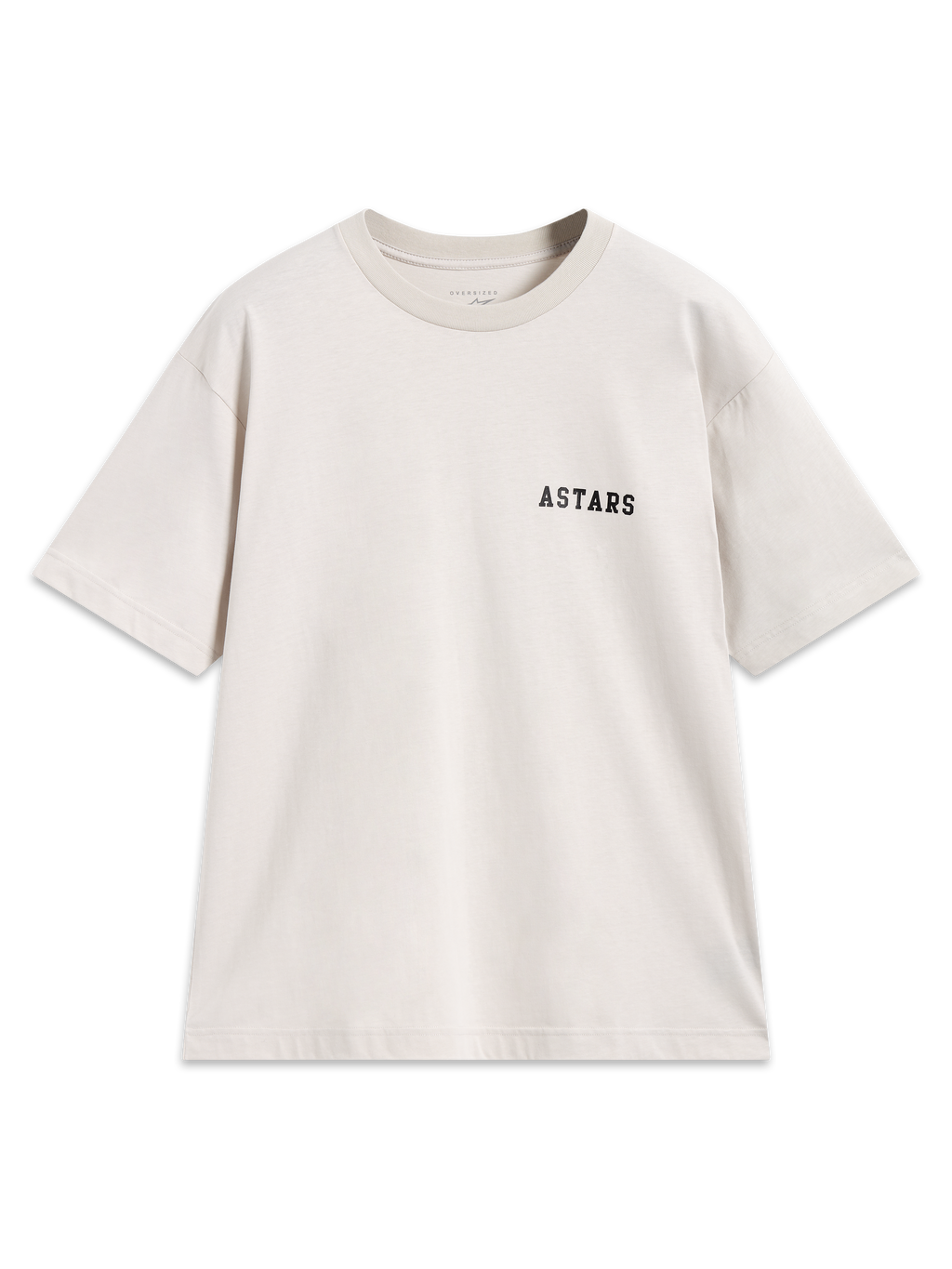 Alpinestars Latitude Oversized CSF Tee, beżowa koszulka z krótkim rękawem, czarne logo Astars na piersi, odzież codzienna.