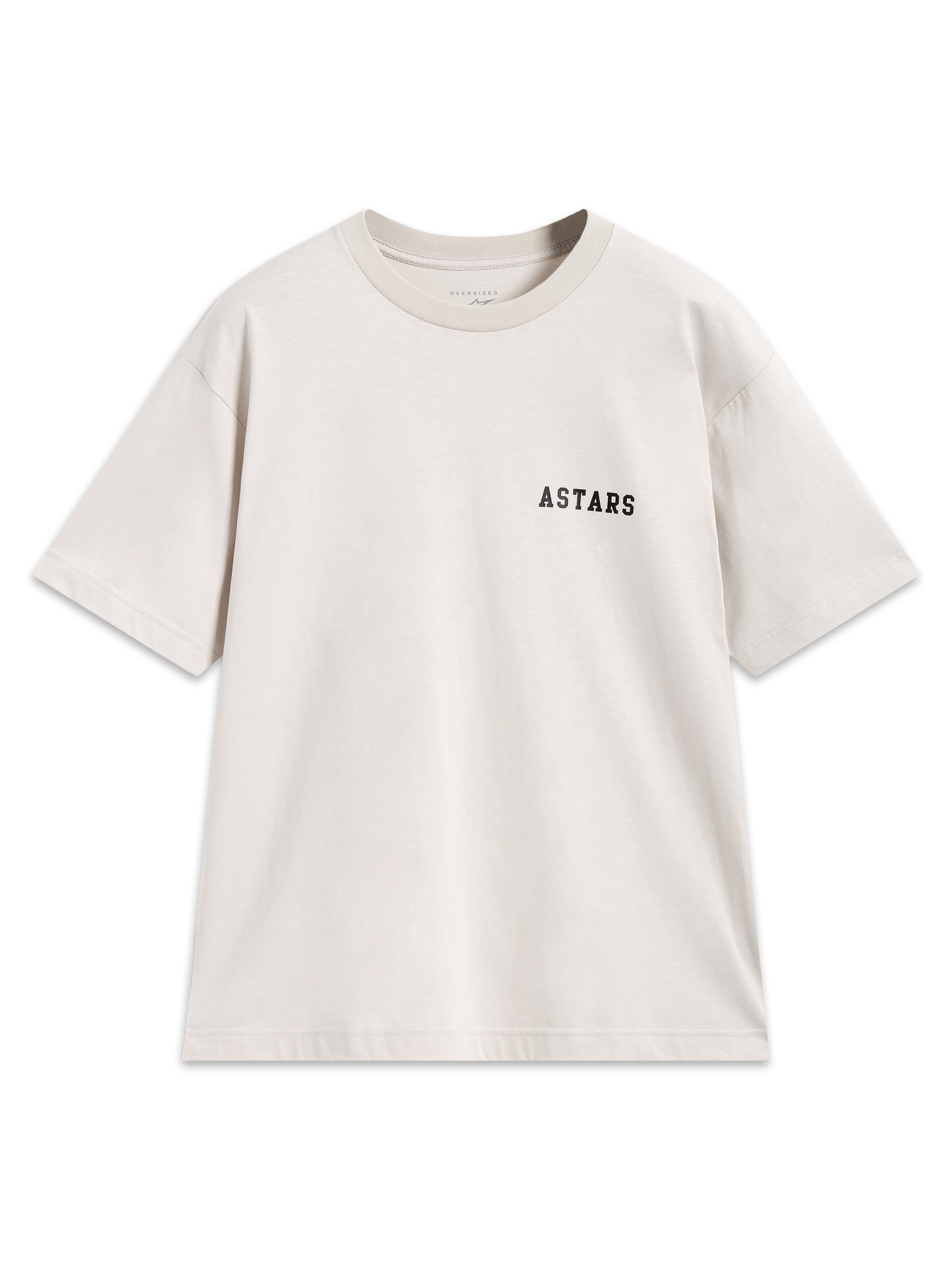 Alpinestars Latitude Oversized CSF Tee, beżowa koszulka z krótkim rękawem, czarne logo Astars na piersi, odzież codzienna.