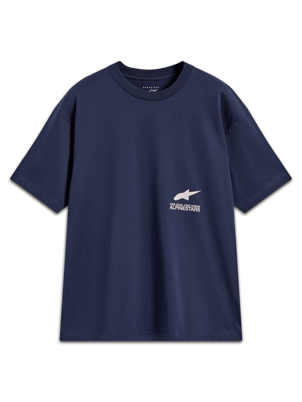 Alpinestars Institute Oversized SS CSF Tee, niebieska koszulka z krótkim rękawem o kroju oversize, białe logo Astar oraz napis One Goal One Vision na piersi, casualowa odzież lifestyle