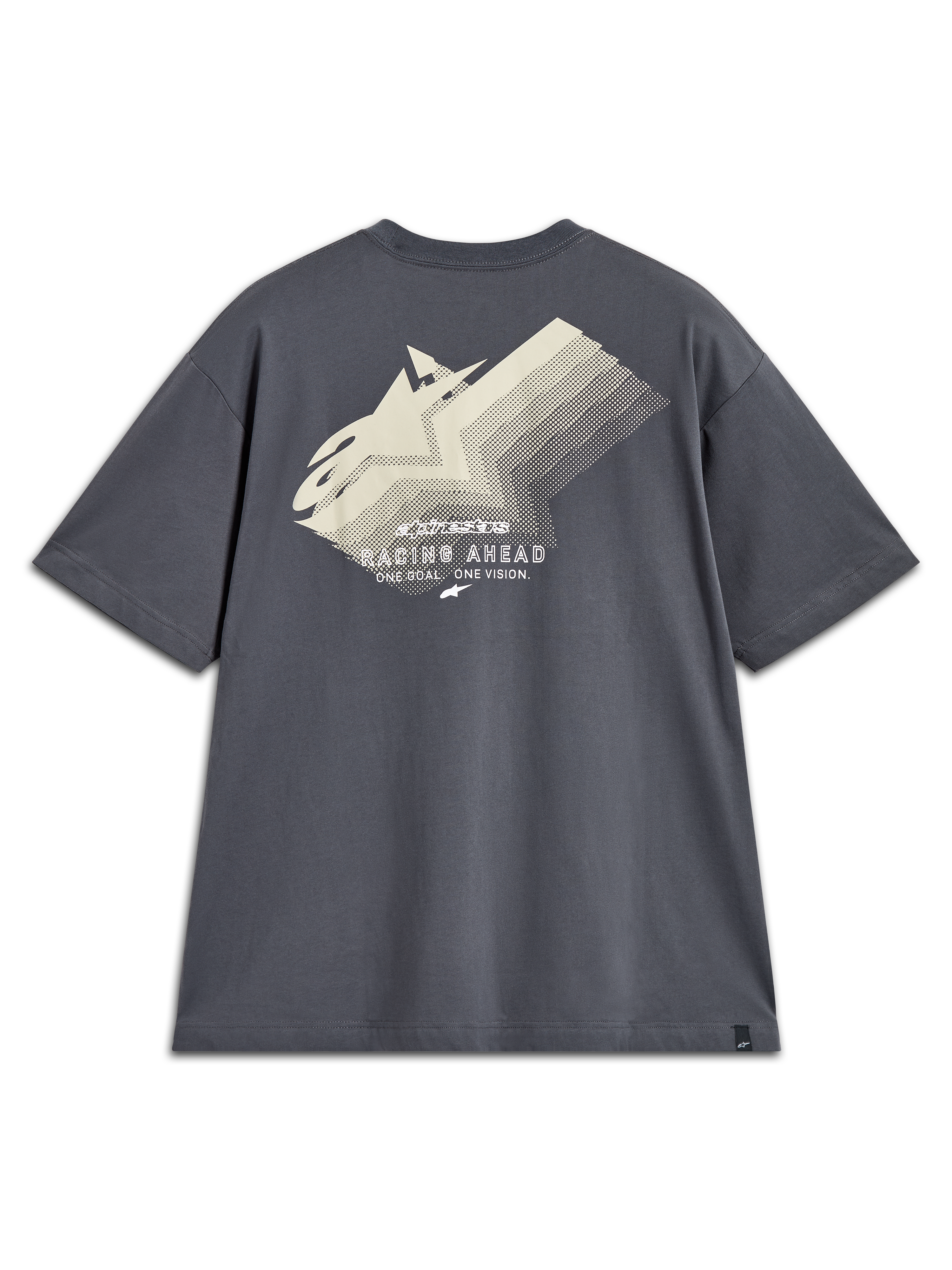 Alpinestars Ghost Oversized CSF Tee, charcoal gray short sleeve t-shirt with a large logo fade graphic on the back.