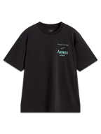 Alpinestars Post Oversized CSF Tee, czarna koszulka z krótkim rękawem, turkusowe logo Astars i slogan One Goal One Vision, odzież sportowa typu oversize