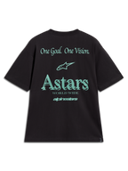 Alpinestars Post Oversized CSF Tee, czarna koszulka sportowa z krótkim rękawem, morska grafika na plecach z logo Astars oraz hasłem One Goal One Vision, odzież lifestyle w stylu motorsport